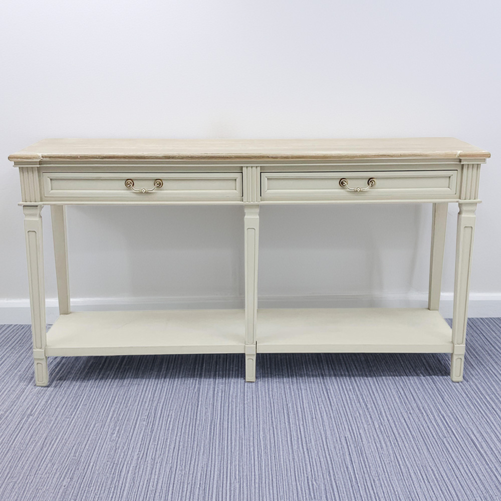 Acacia Home 2 Drawer Cream Wooden Side Table Image 1