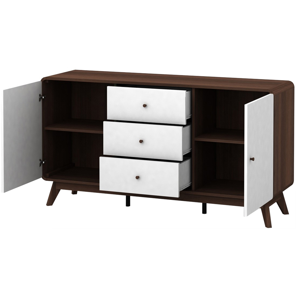 Loft24 Cassie 2 Door 3 Drawer Walnut and White Sideboard Image 3