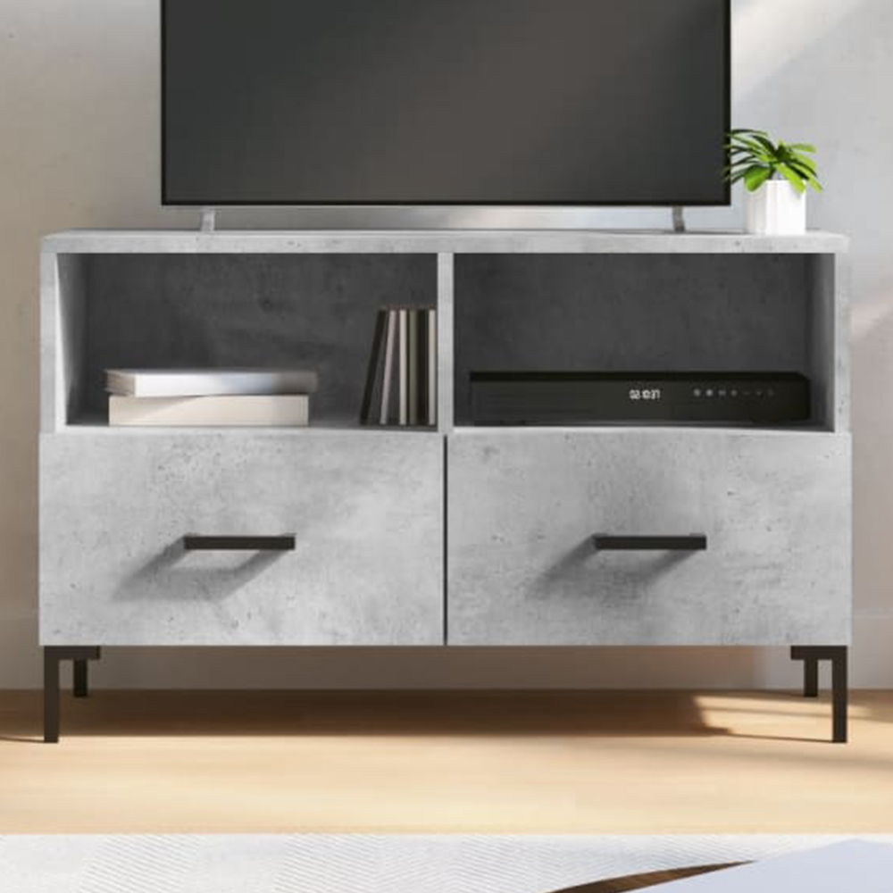 vidaXL 2 Drawer 2 Shelf Concrete Grey TV Cabinet Image 1