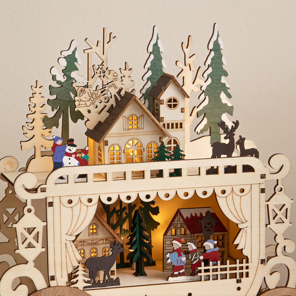 Samuel Alexander Warm White LED Wooden Christmas Carriage Village 25cm Image 3