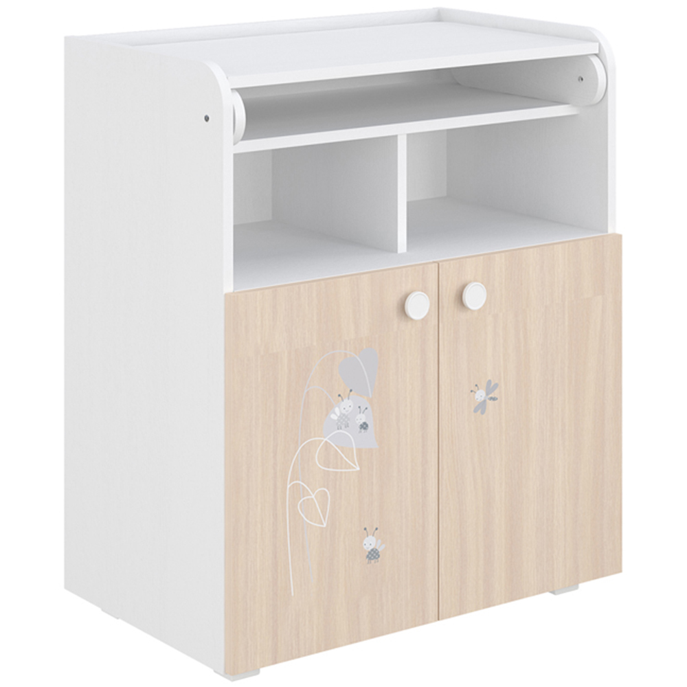 Kudl 700 Kids 2 Door 2 Shelf White and Pastel Oak Amis Dresser with Changing Board Image 2
