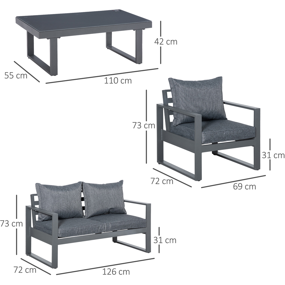 Outsunny 4 Seater Dark Grey Aluminium Garden Lounge Sofa Set Image 7