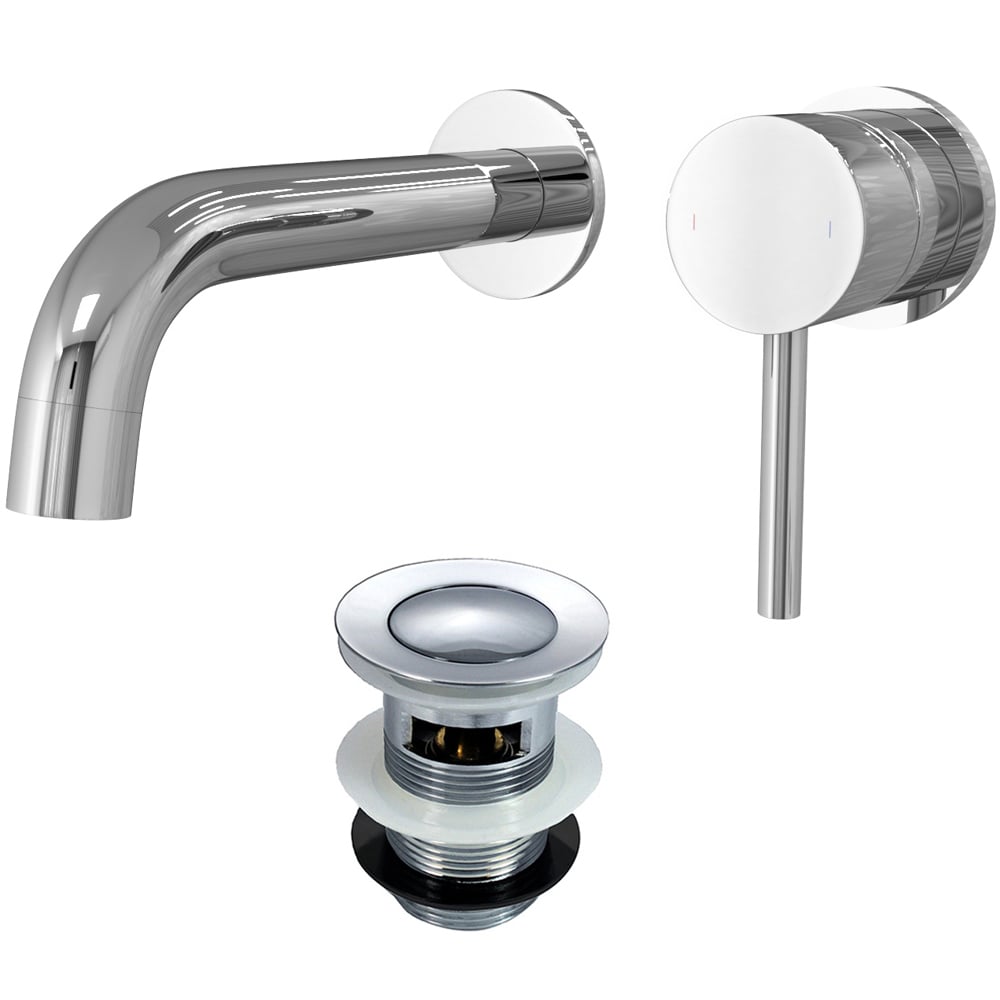 Nes Home Remy Chrome Wall Mounted Curved Spout Basin Mixer Tap with Waste Image 1