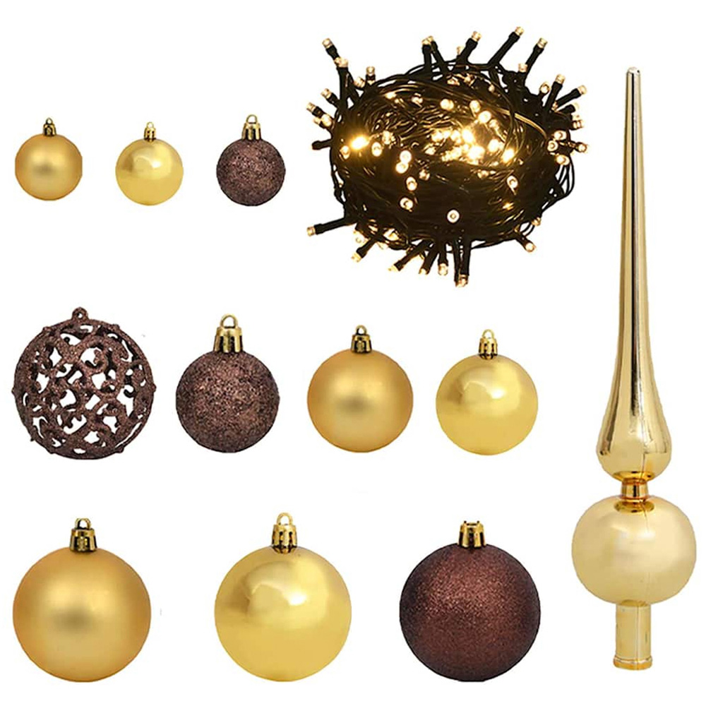 vidaXL White Artificial Christmas Tree with LEDs Bronze Gold Decoration Ornaments 6ft Image 3