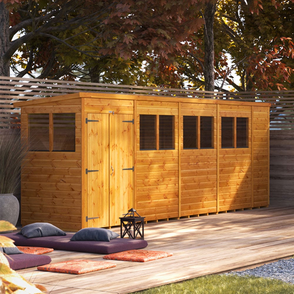 Power Sheds 18 x 4ft Double Door Pent Wooden Shed Image 2