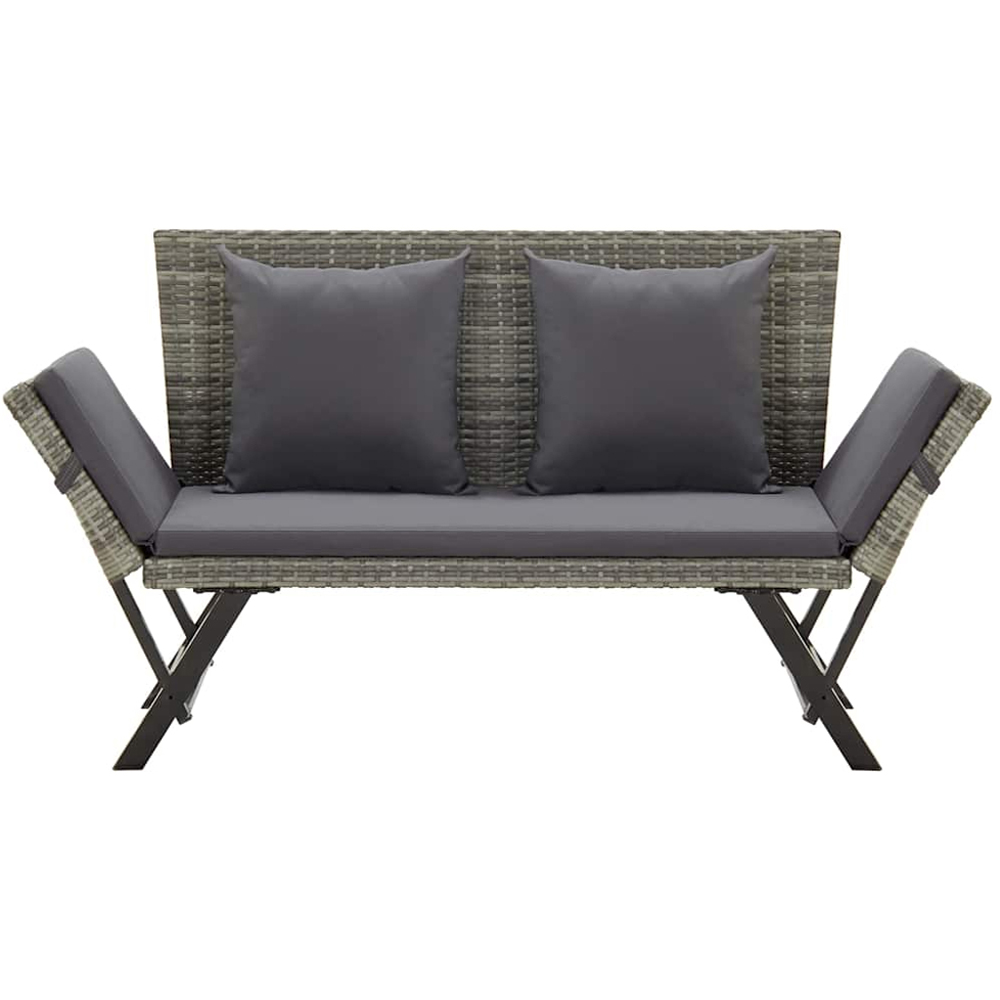 vidaXL 2 in 1 Grey PE Rattan Garden Bench with Cushions Image 3