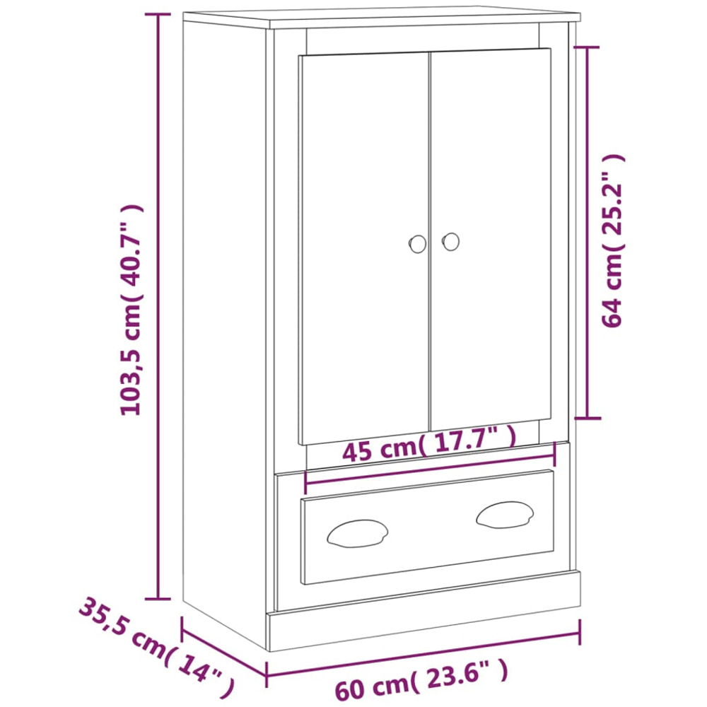 vidaXL 2 Door Single Drawer Grey Sonoma Highboard Image 9