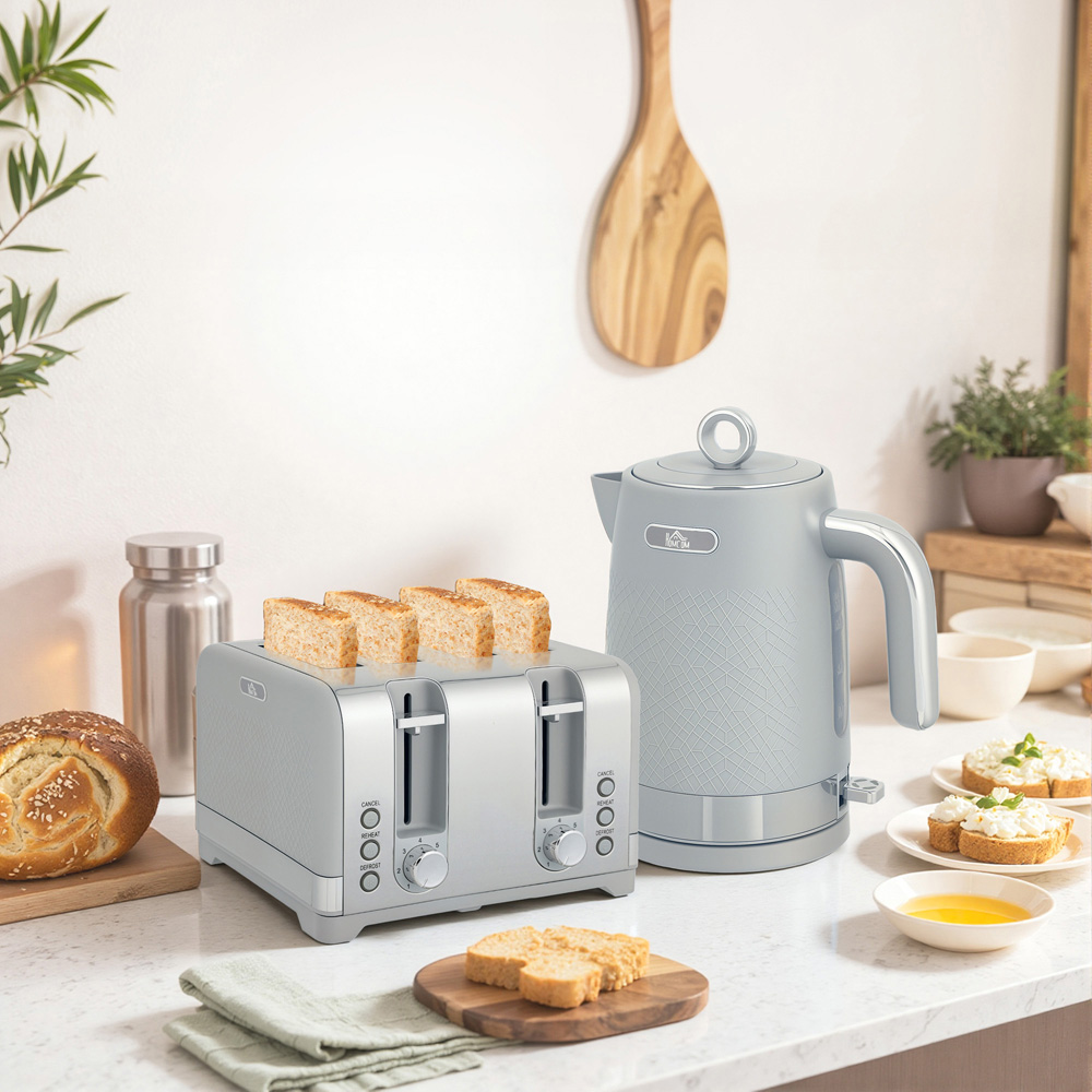 HOMCOM 800-288V70GY Grey 1.7L Kettle and 4 Slice Toaster Set with Rapid Boil 3000W Image 2