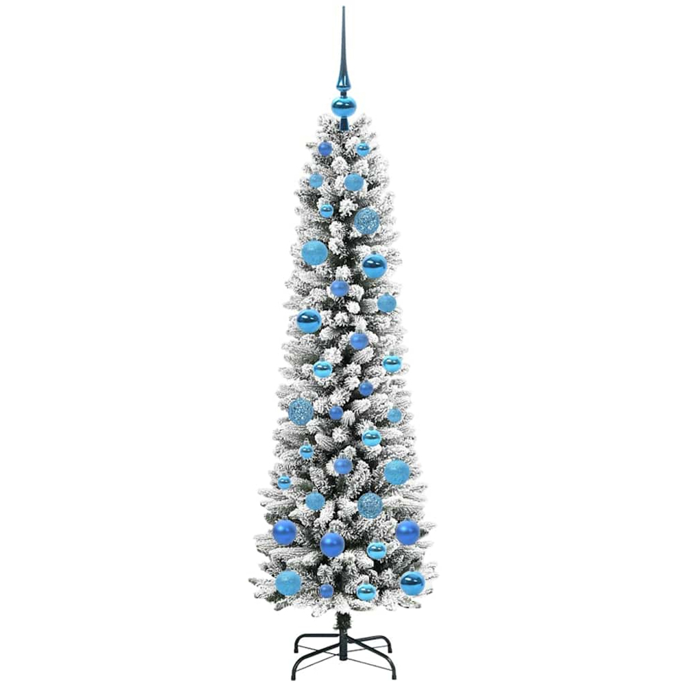 vidaXL Pre-Lit Warm White LED and Blue Baubles White Artificial Christmas Tree with Stand 5ft Image 4