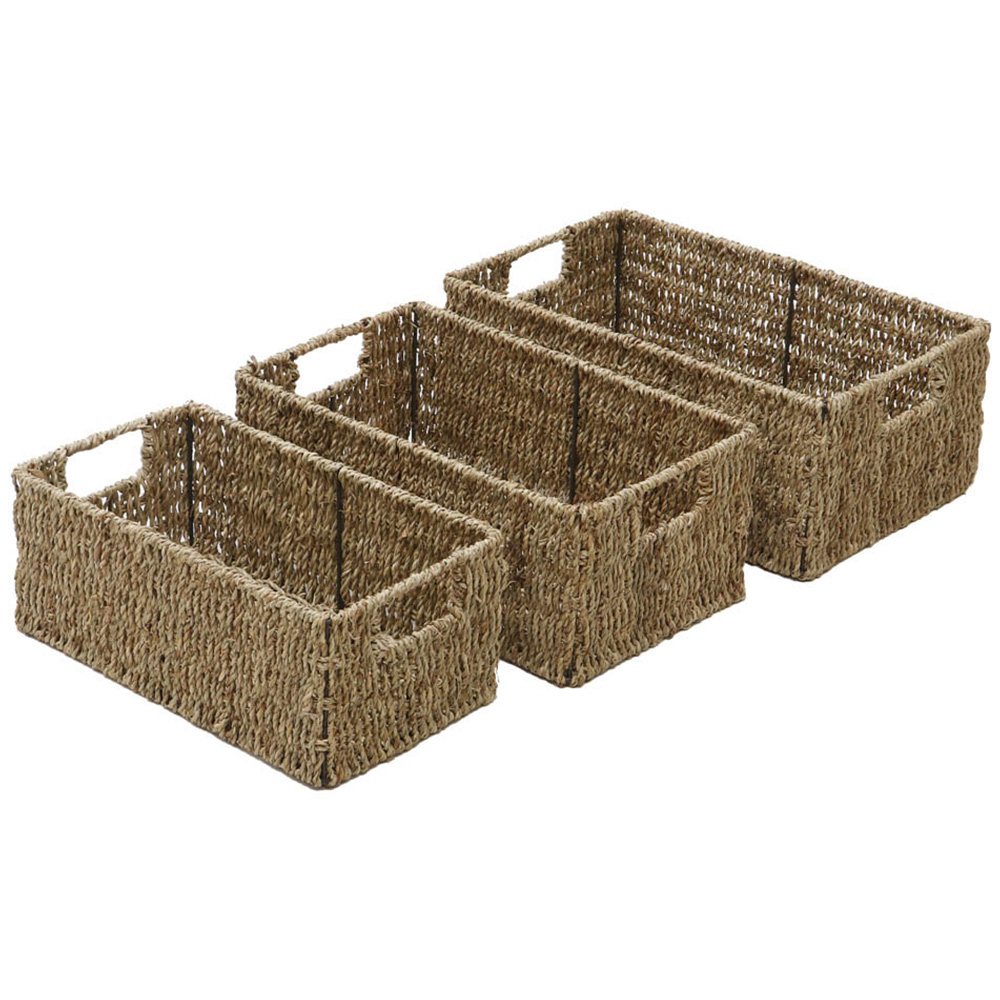 JVL Seagrass Rectangular Storage Baskets with Handles Set of 3 Image 3