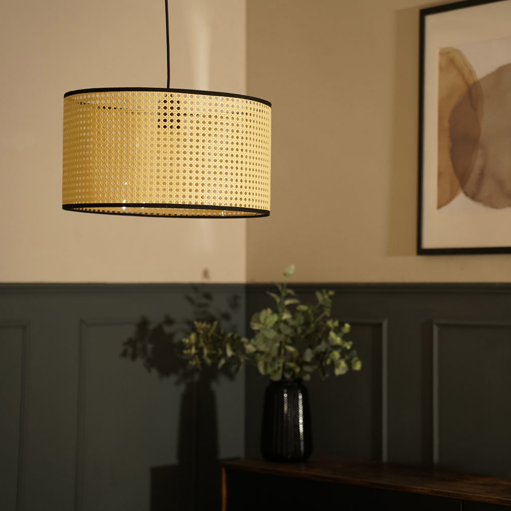 ValueLights Reni Natural with Black Ceiling Drum Lamp Shade Large Image 2