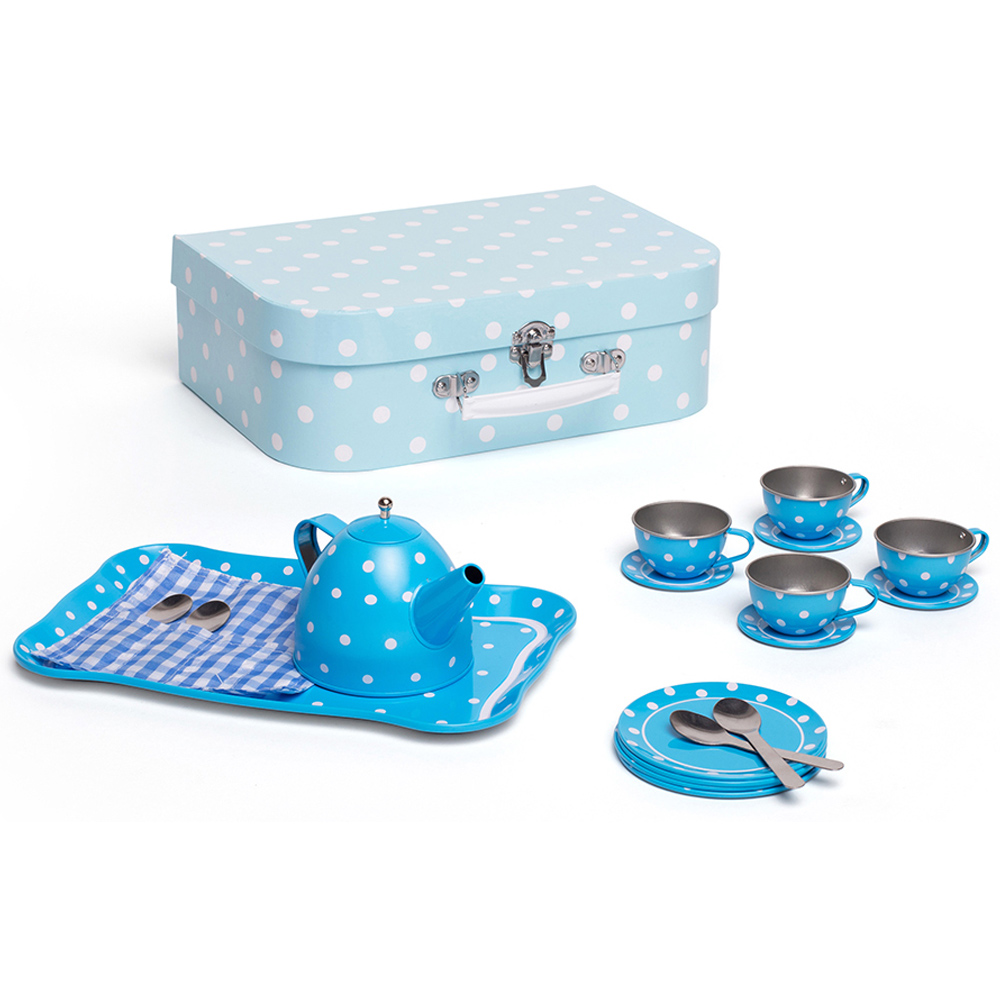 Bigjigs Toys 15-Piece Blue Polka Dot Tea Set Image 1