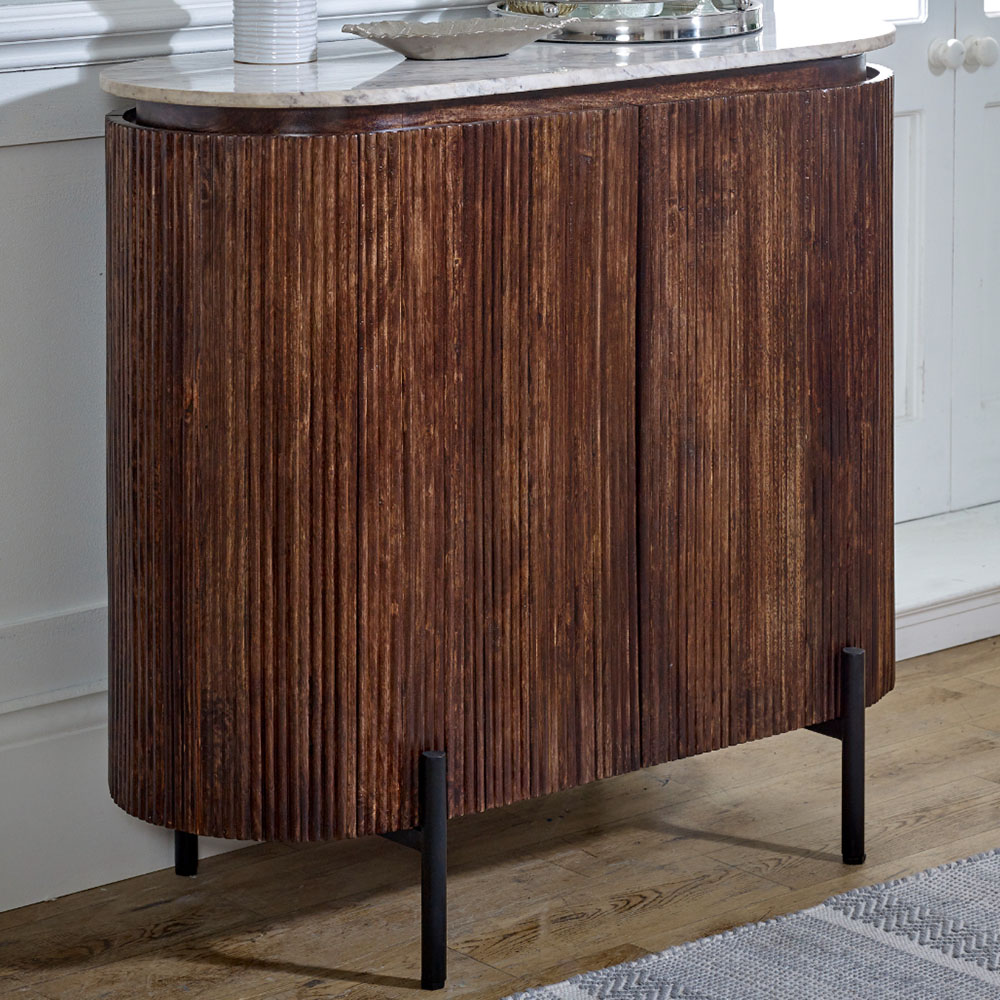 Brooklyn Opal 4 Door Marble Top Solid Wood Drinks Cabinet Image 1