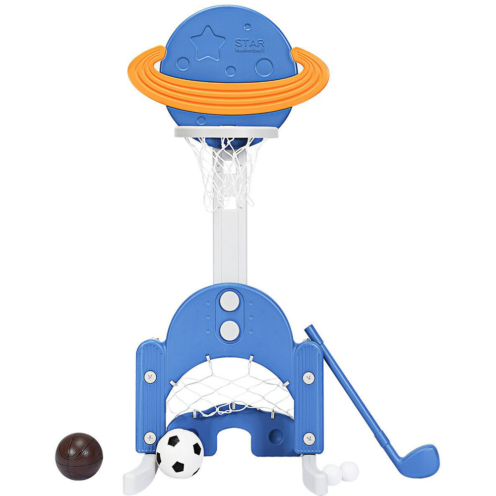 Costway Blue 3 in 1 Adjustable Basketball Stand with Goal and Golf Net Image 3