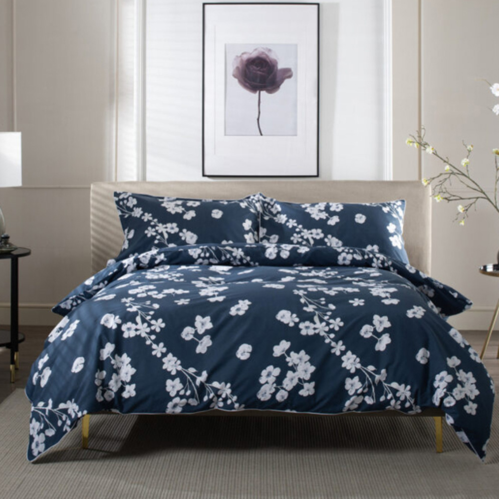 The Lyndon Company Petite Fleure King Size White and Navy Duvet Set Image 3