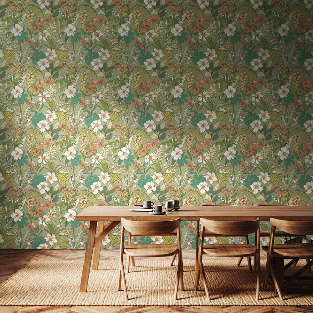 Hoopla Walls Oasis Olive and Citrus Non Woven Wallpaper Image 2