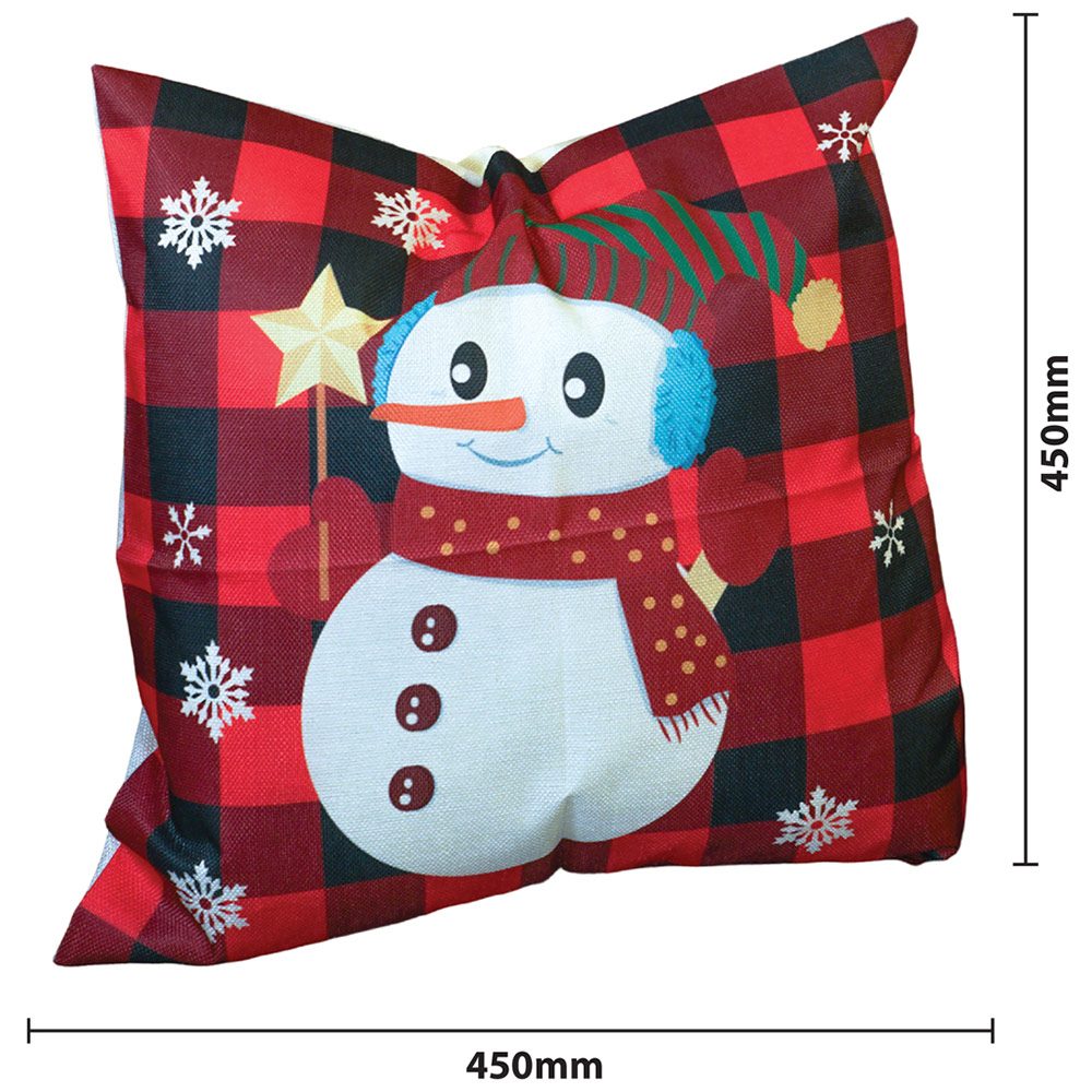 Xmas Haus Christmas-Themed Red Check Snowman Cushion 45 x 45cm Image 3