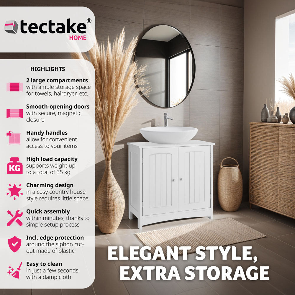 Tectake Jasper 2 Door White Vanity Unit Image 6