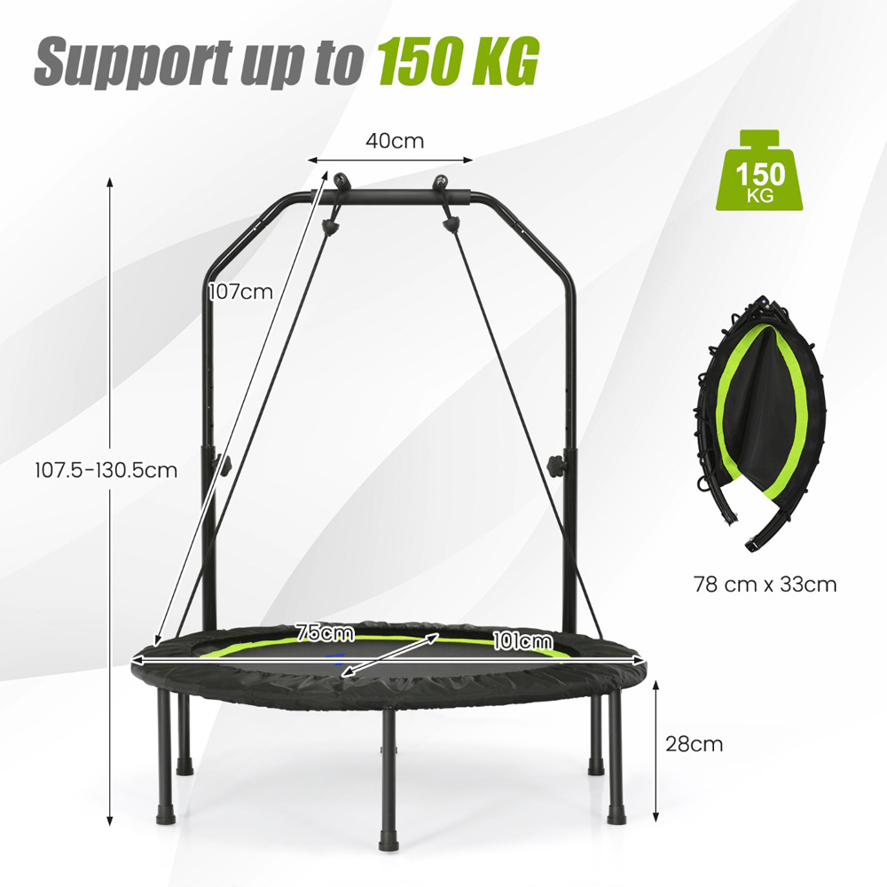 Costway 3ft Green Mini Trampoline with 2 Resistance Bands Image 7