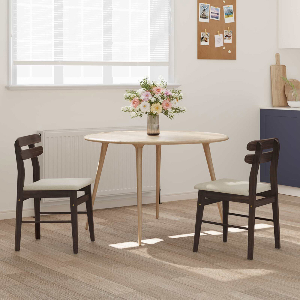 vidaXL Set of 2 Light Brown Rubberwood Rectilinear Vintage Dining Chairs Image 9