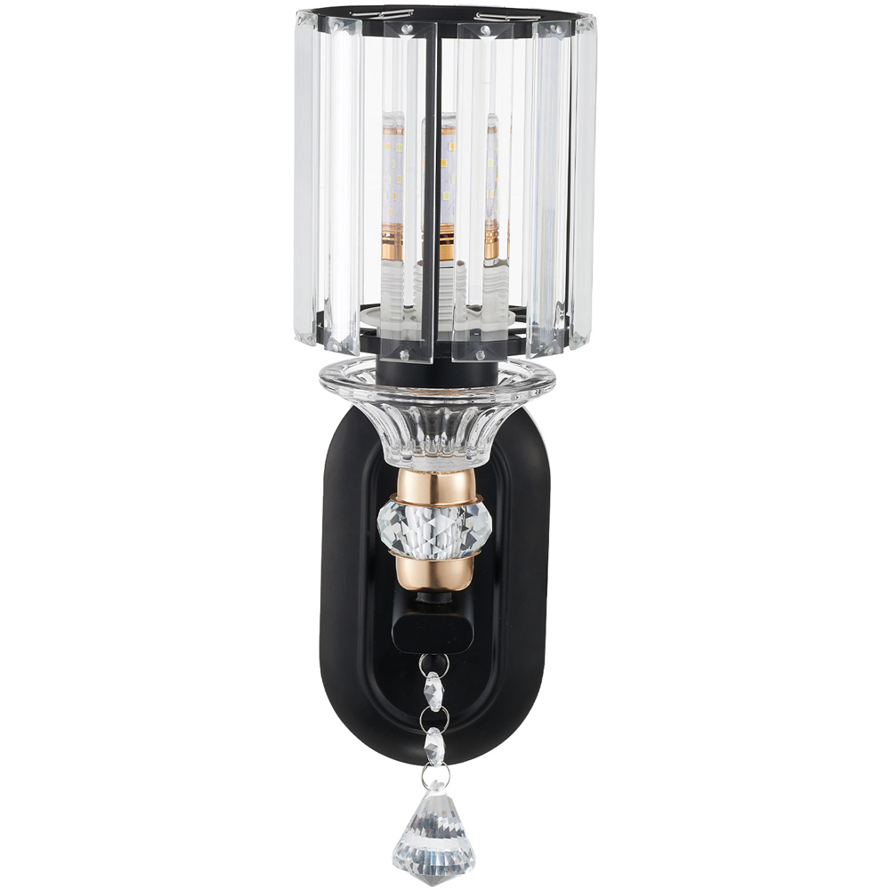 Living and Home Elegant Black Metal and Crystal E27 Wall Light Image 4