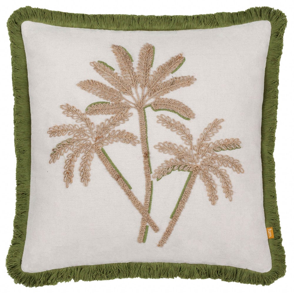 furn. Green Palm Embroidered Polyester Filled Cushion 45 x 45cm Image 1