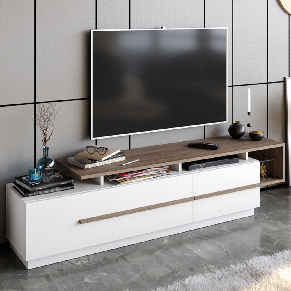 Decorotika Pia Walnut and White TV Unit Image 1