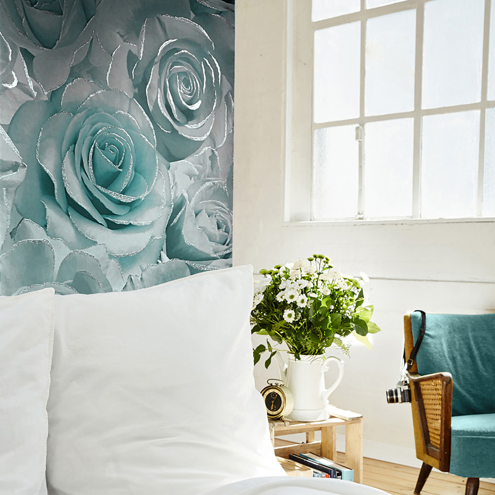 Muriva Madison Glitter Aqua Wallpaper Image 3