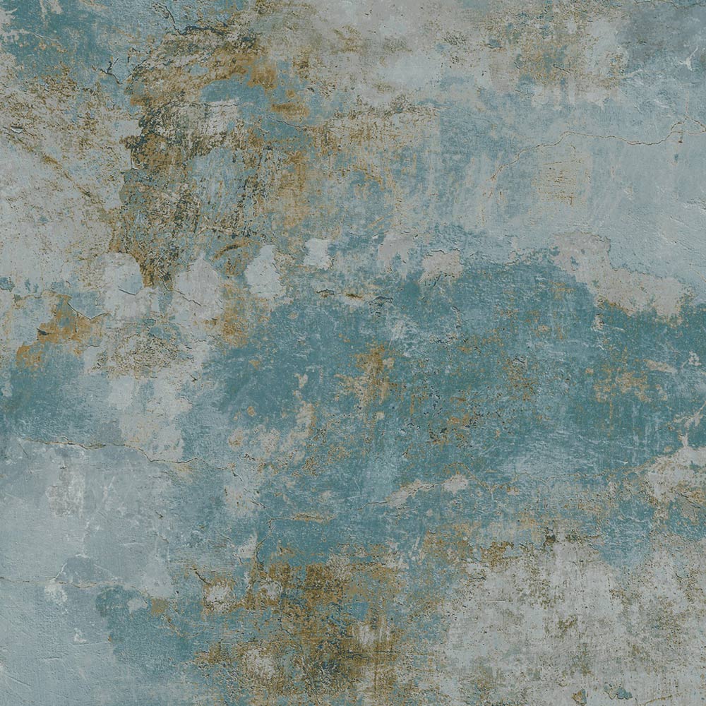 Grandeco Rustic Old Town Plaster Distressed Concrete Teal Textured Wallpaper Image 1