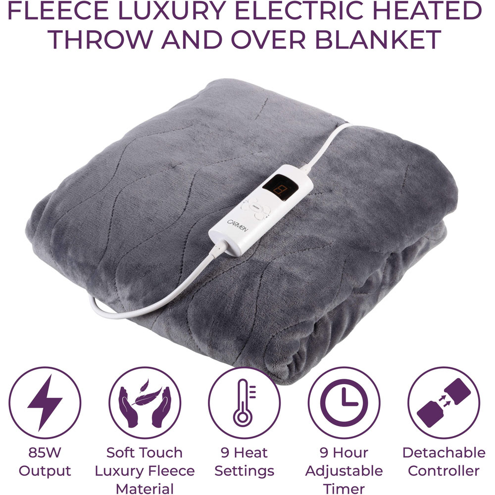 Carmen Grey Fleece Electric Heated Throw Over Blanket 160 x 130cm Image 8