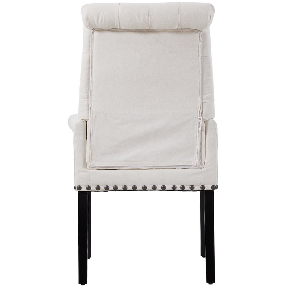 Living and Home Beige White Vintage Nailhead Tufted Dining Chair Image 4