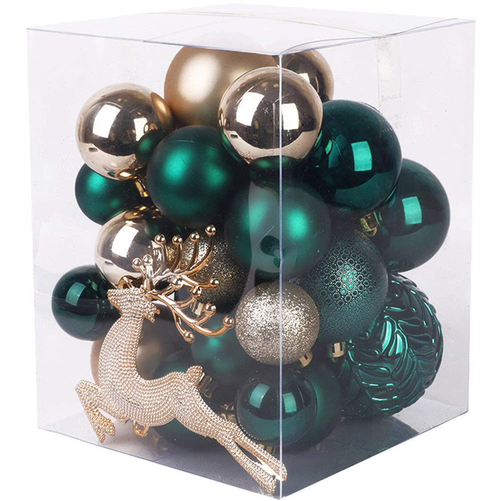 Set of 32 Green and Gold Baubles - Green Image 2
