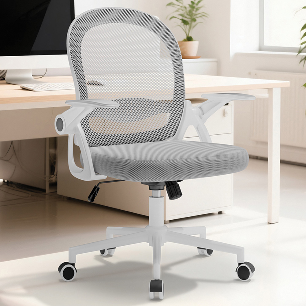 Rattrix Grey Mid-Back Mesh Office Chair with Flip-Up Armrests Image 1