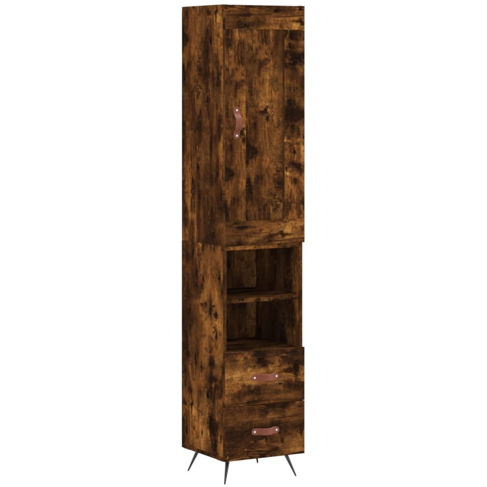 vidaXL Single Door 2 Drawer 2 Shelf Smoked Oak Highboard Image 2