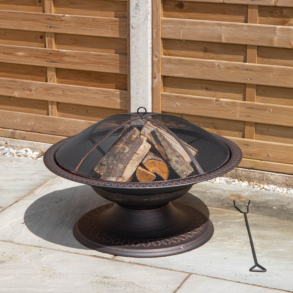 Samuel Alexander Bronze Effect Steel Toscana Outdoor Fire Pit with Fire Poker 50cm Image 5