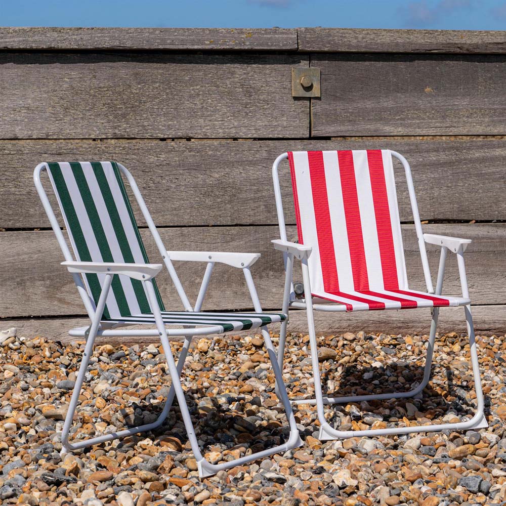 Harbour Housewares Set of 2 Red and Green Stripe Folding Metal Beach Chair Image 6