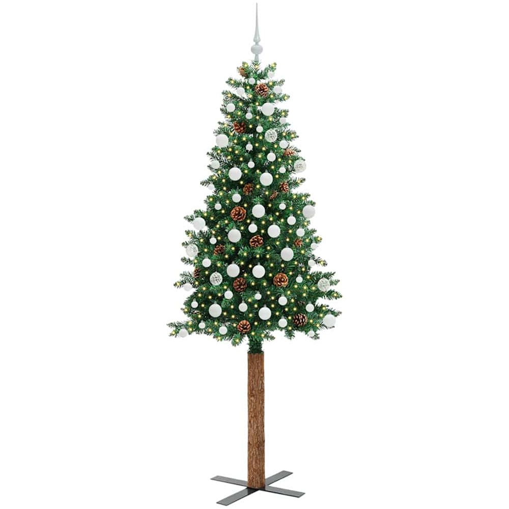 vidaXL Green Artificial Christmas Tree with Pinecones LEDs White Decoration Ornaments 7ft Image 6