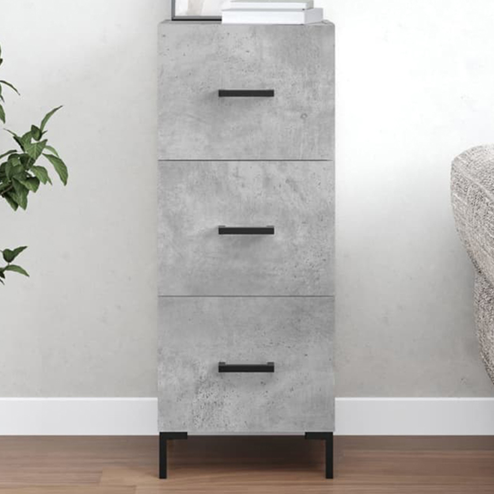 vidaXL 3 Drawer Concrete Grey Wooden Sideboard Image 1