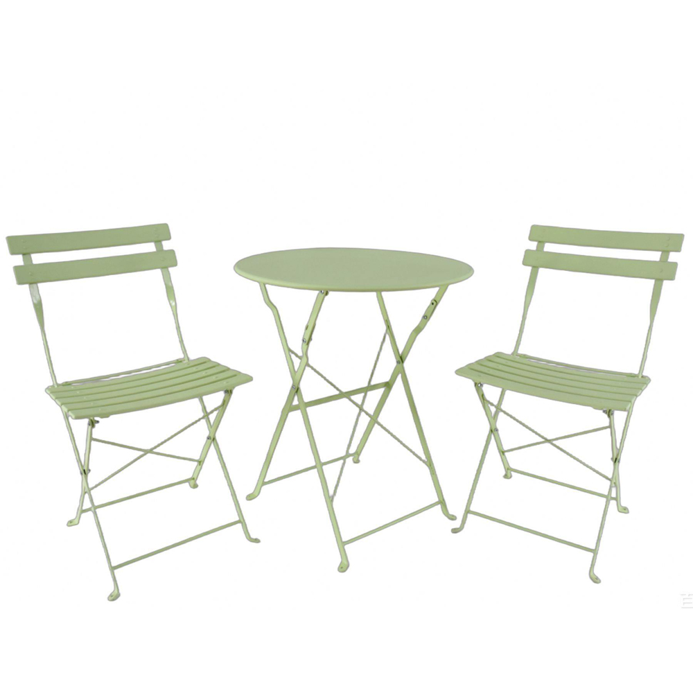 Home Source Clifton 2 Seater Sage Green Metal Folding Bistro Set Image 2