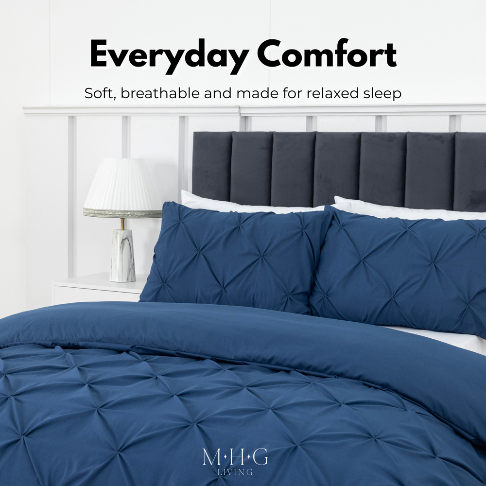 MHG Living King Size Navy Microfibre Pintuck Duvet Cover Set Image 4