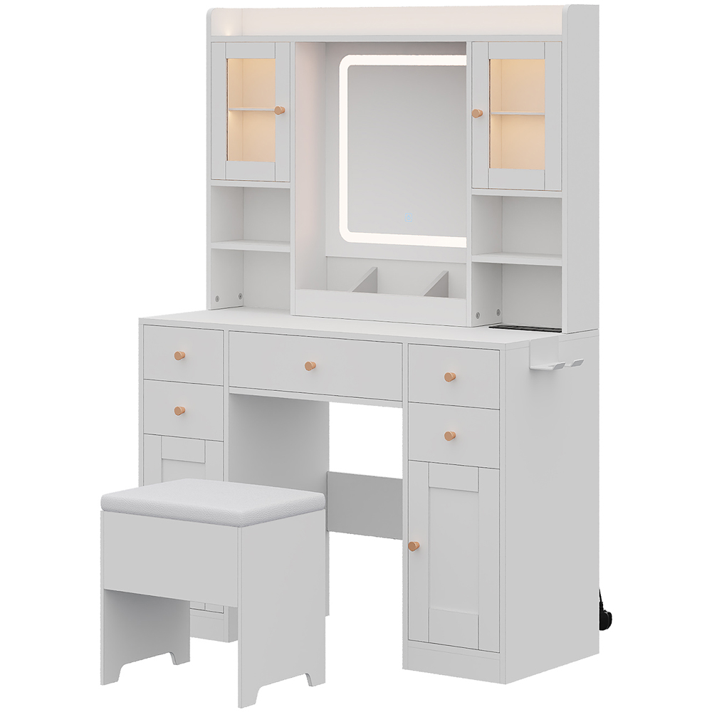Living and Home 5 Drawer 4 Door 3 Shelf White LED Dressing Table Set Image 2
