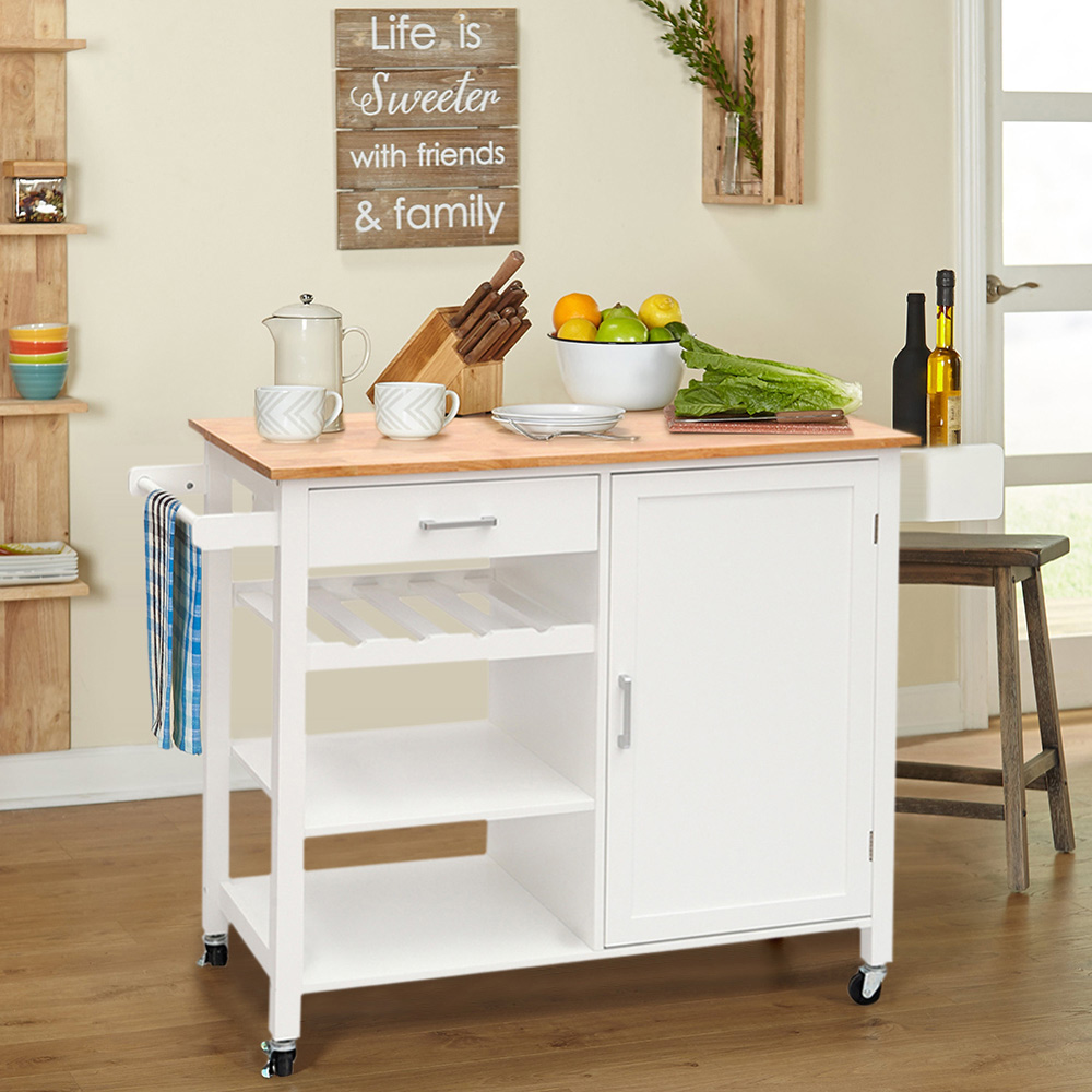 Living and Home Wooden Rolling Kitchen Island Trolley Image 6