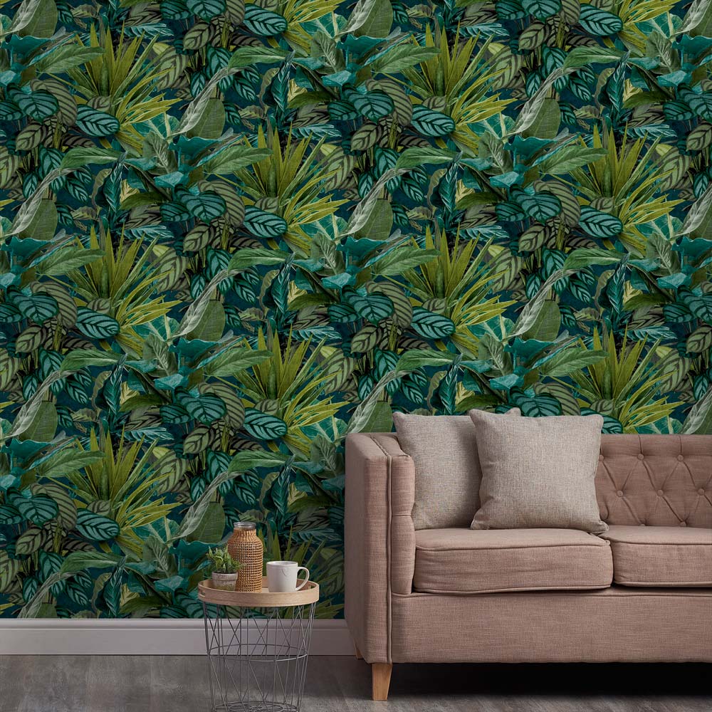 Grandeco Tropical Vista Green Teal Wallpaper Image 3