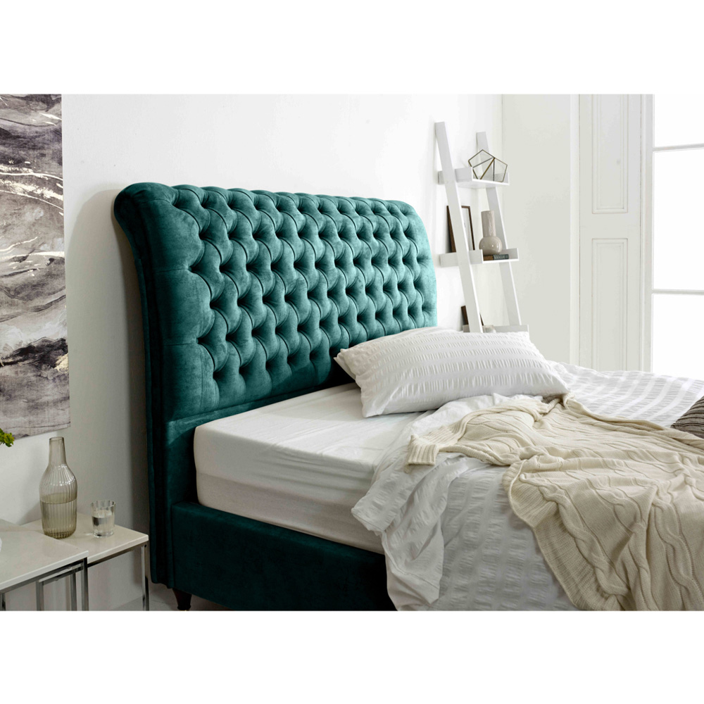 Eleganza Alisyn Small Double Ocean Marble Fabric Bed Frame with Sleigh Headboard Image 2
