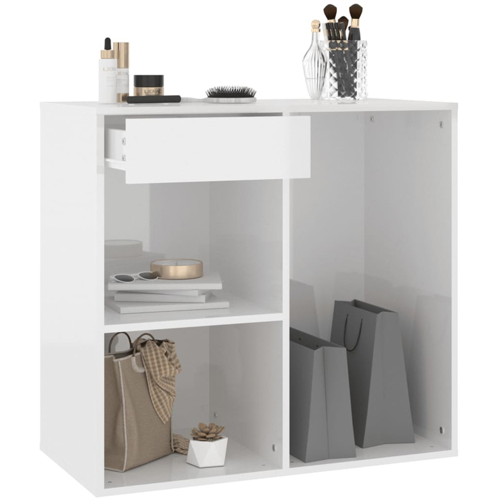 vidaXL Single Drawer 3 Shelf High Gloss White Cosmetic Cabinet Image 6
