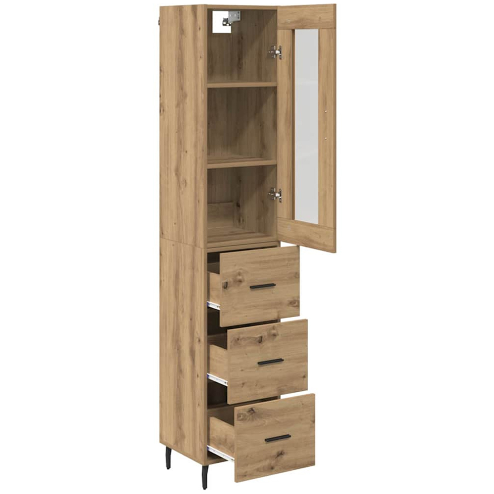 vidaXL Single Glass Door 3 Drawer Artisan Oak Slim Sideboard with Metal Legs Image 5