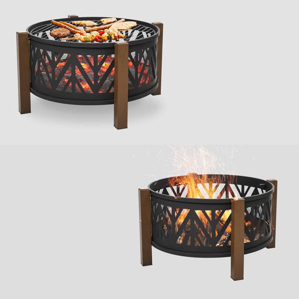 Outsunny Steel Fire Pit BBQ with 4 Side Feet, Poker and Mesh Lid Image 6