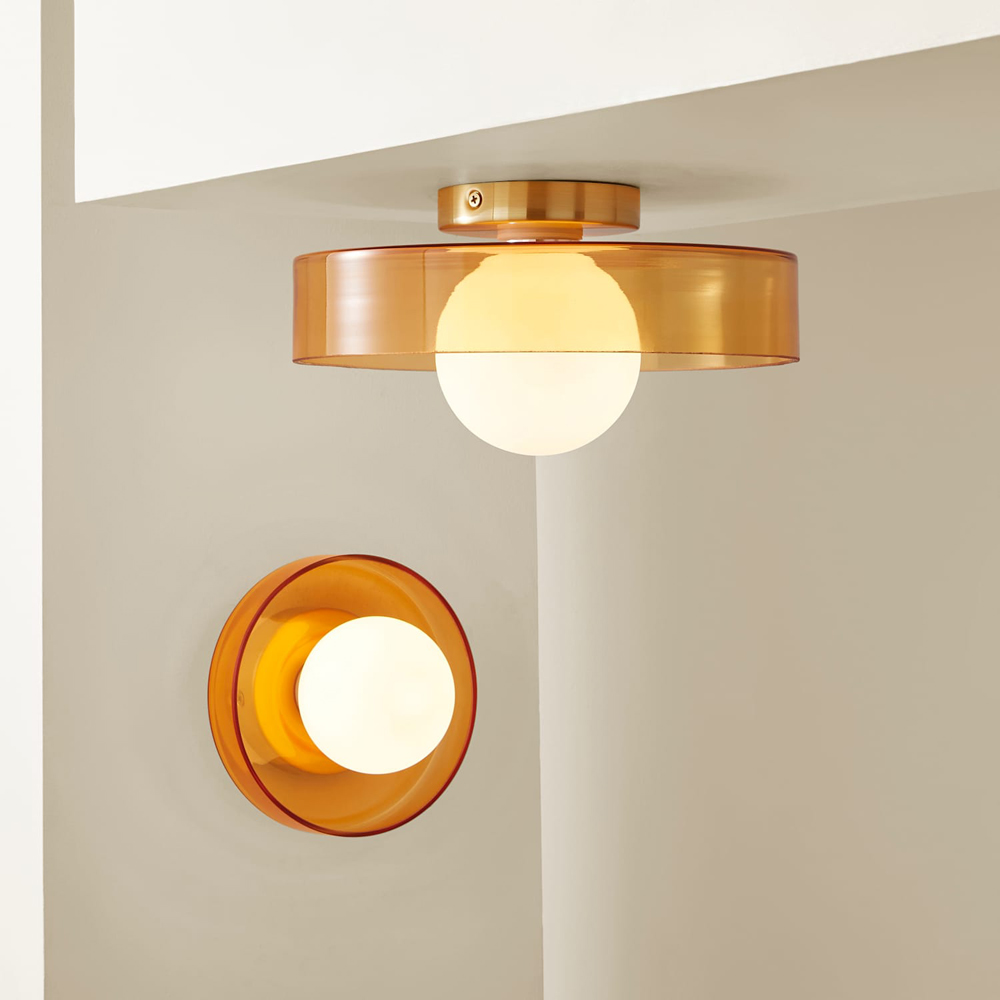 ValueLights Newbury Amber Glass Shade Flush Ceiling Light with Bulb Image 7