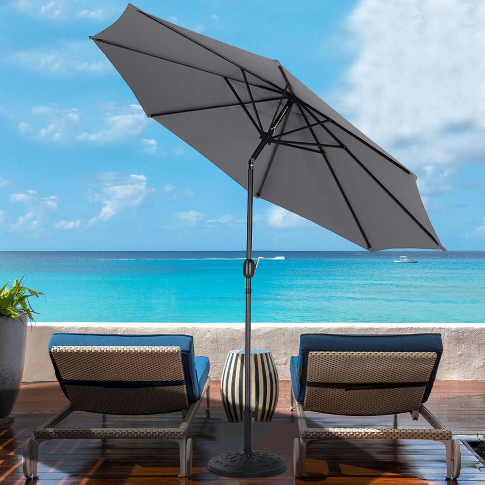 Living and Home Dark Grey Round Crank Tilt Parasol with Round Base 3m Image 6