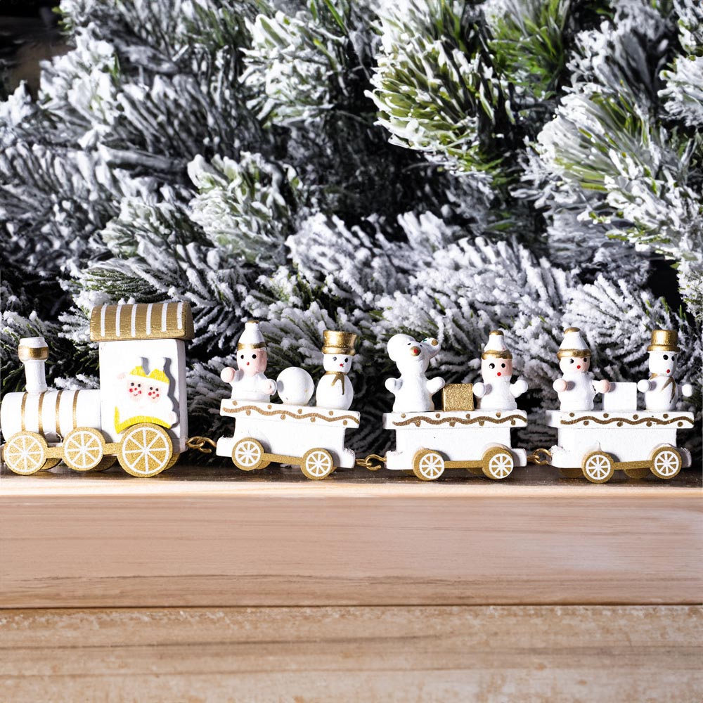St Helens White and Gold Wooden Christmas Train Set Decoration Image 3